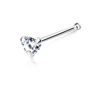 CZ Heart Shaped Silver Bone Nose Stud NSKD-114